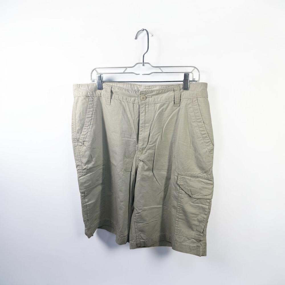 Faded Glory Mens Khaki Tan Ripstop Cargo Shorts Size 34 Cotton Summer Casual